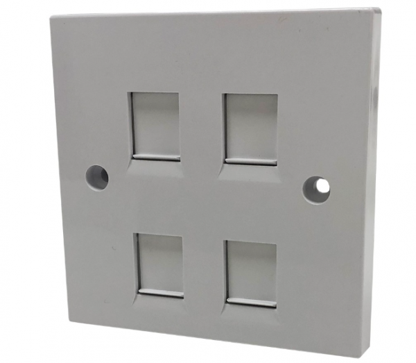 Ultima Faceplate Flat Single Gang 4Port Keystone Shuttered White